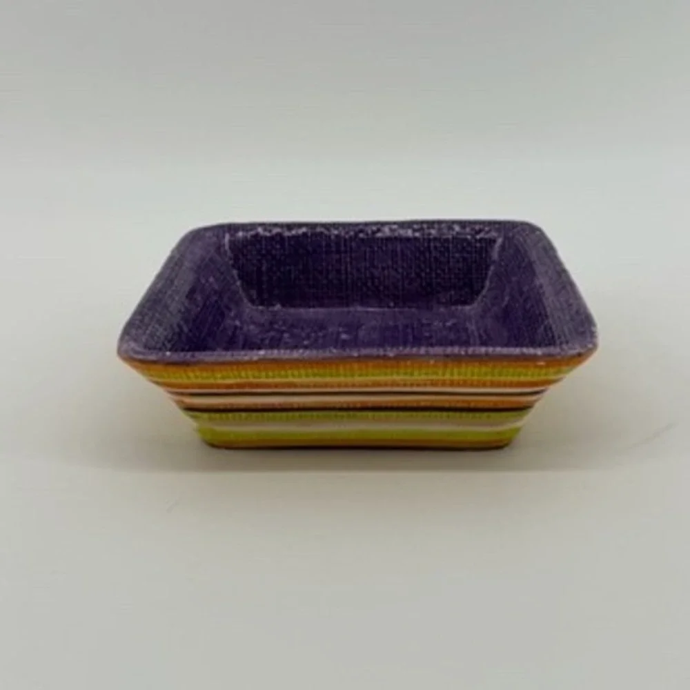 Bella‎ Casa by Ganz Ceramic Square Dish Purple Striped Candy Trinket Dish